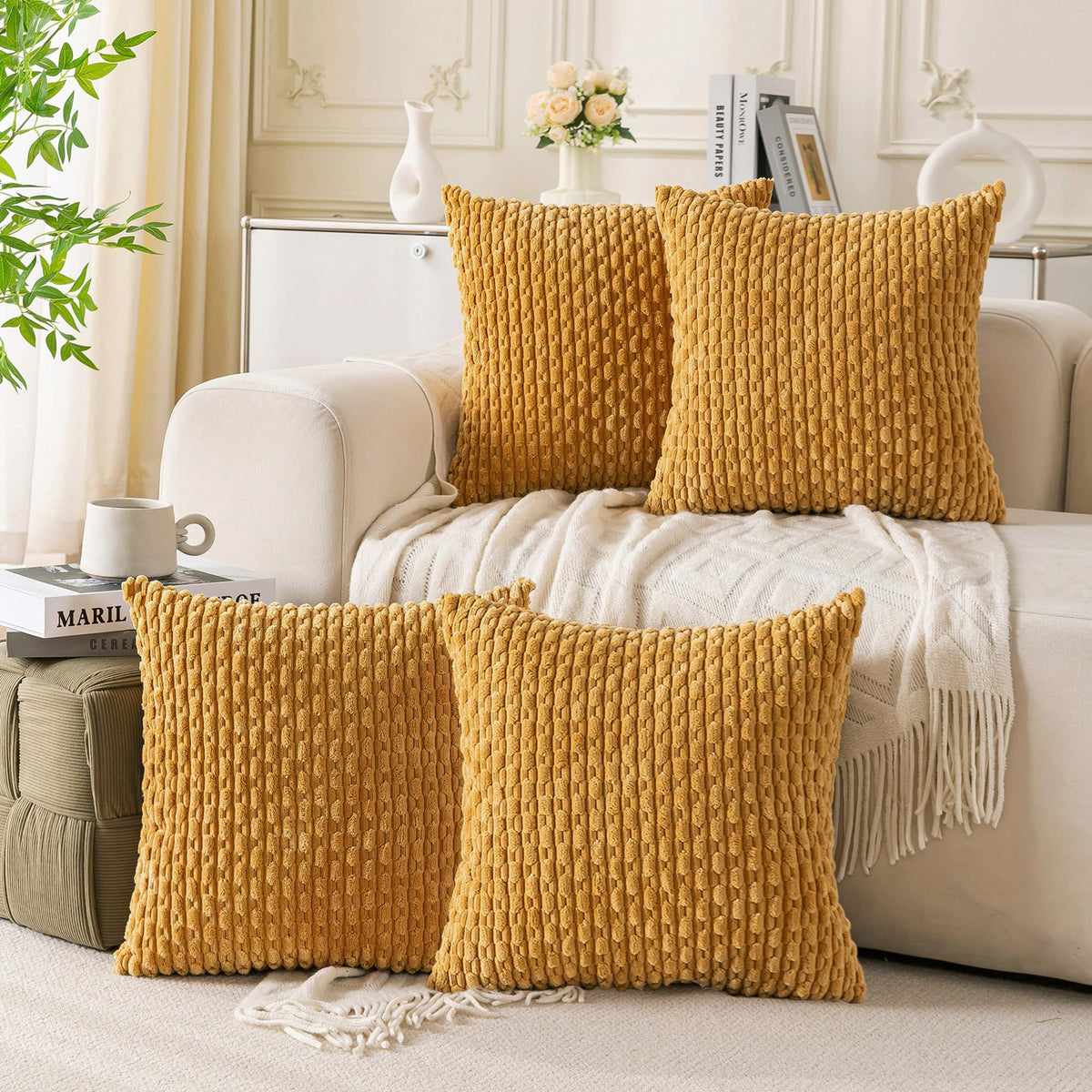 Cozoomy Set of 4 Corduroy Decorative Pillow Covers