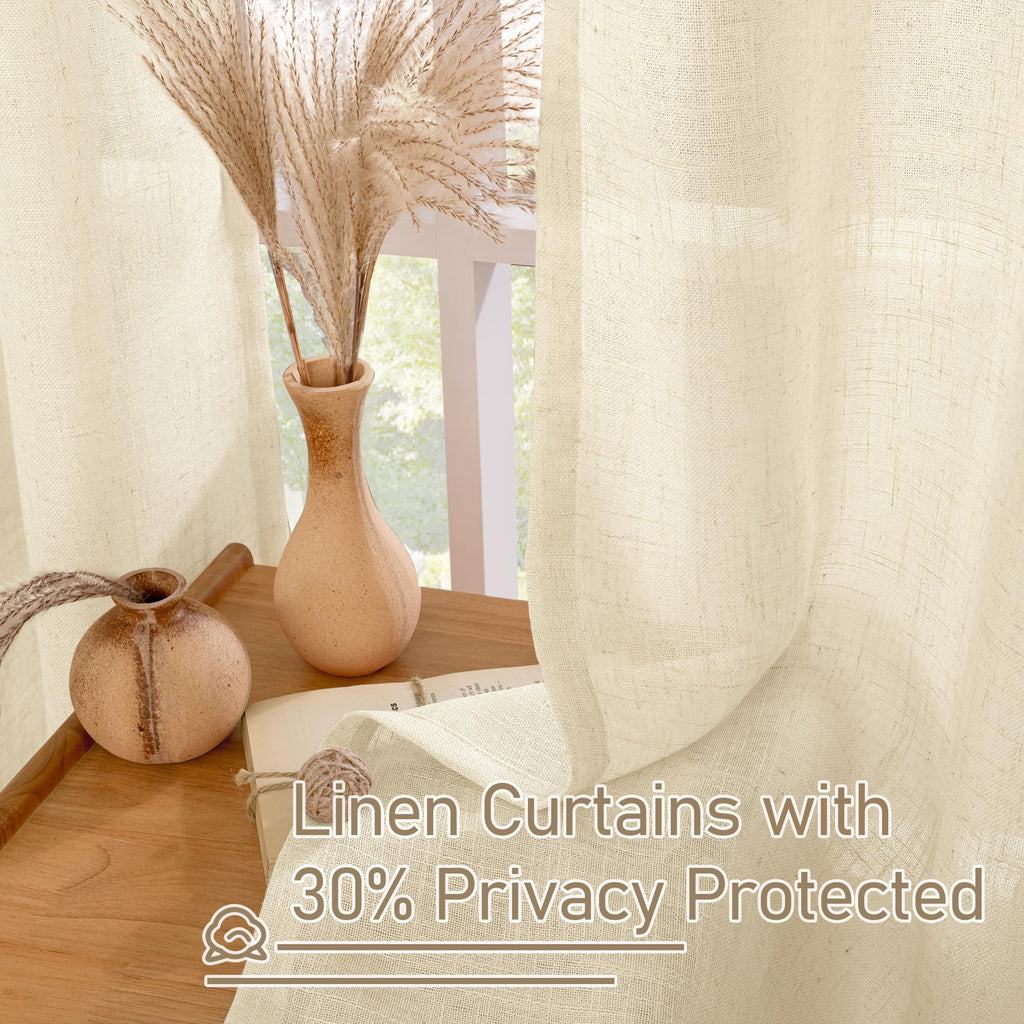 LAMIT Natural Faux Linen Curtains for Bedroom, Bronze Grommet Light Filtering Burlap Drapes, Set of 2 Panels