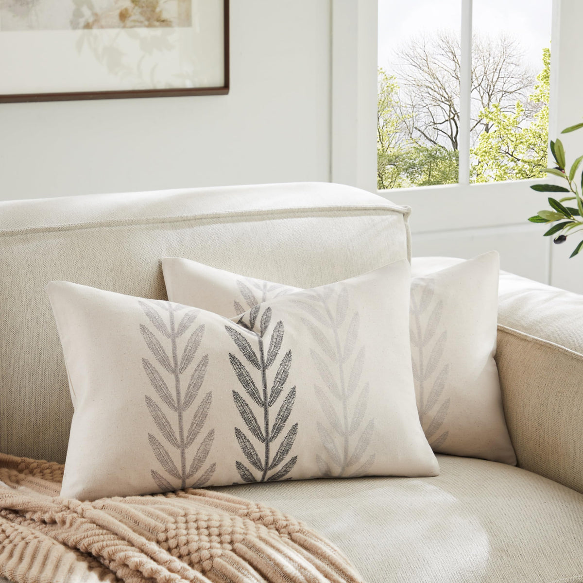YZJZEDS 100% Cotton Farmhouse Leaf Print Pillow Covers
