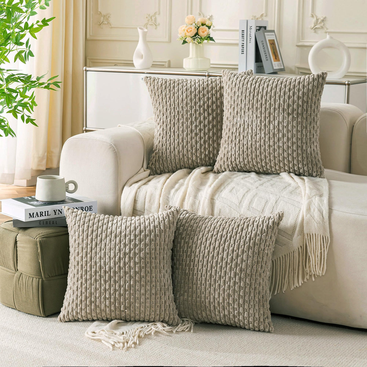 Cozoomy Set of 4 Corduroy Decorative Pillow Covers