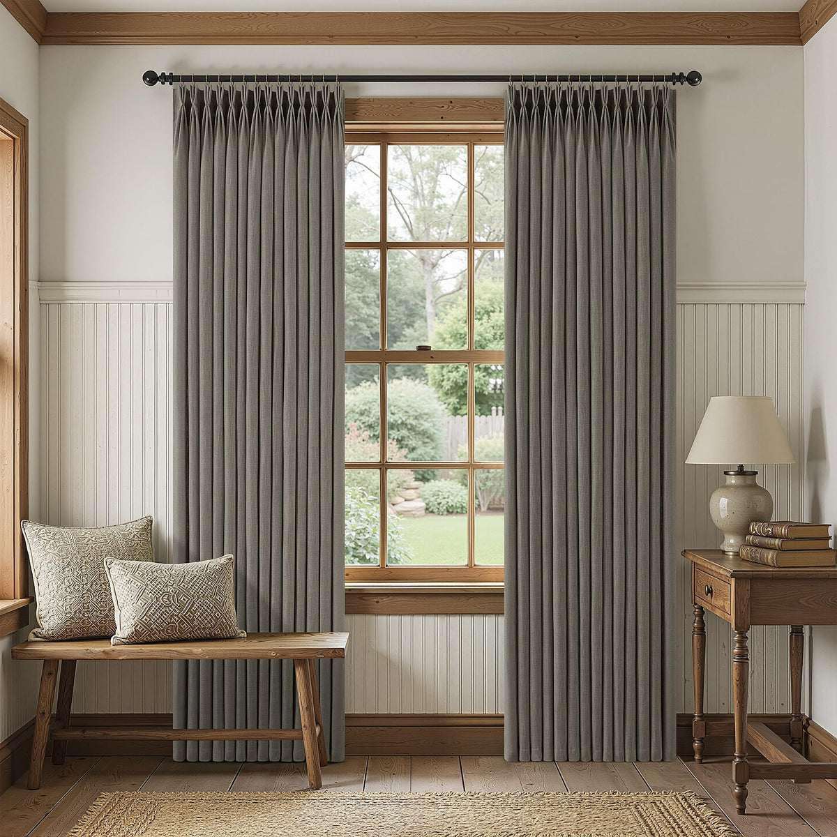 Triple Pinch-Pleated Light-Filtering Linen Curtains