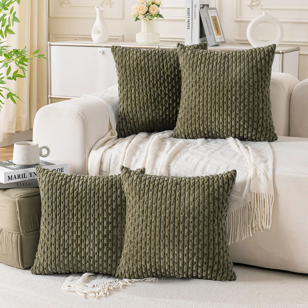Cozoomy Set of 4 Corduroy Decorative Pillow Covers