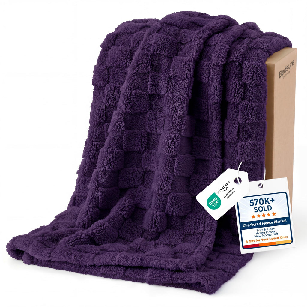 Bedsure GentleSoft Throw Blanket Checkered Fleece Blankets