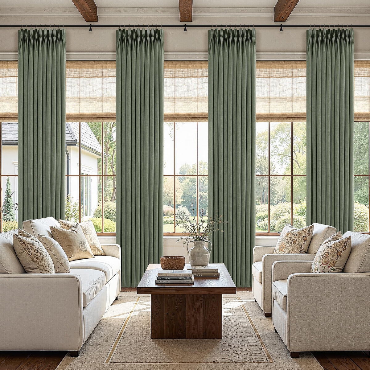 Triple Pinch-Pleated Light-Filtering Linen Curtains