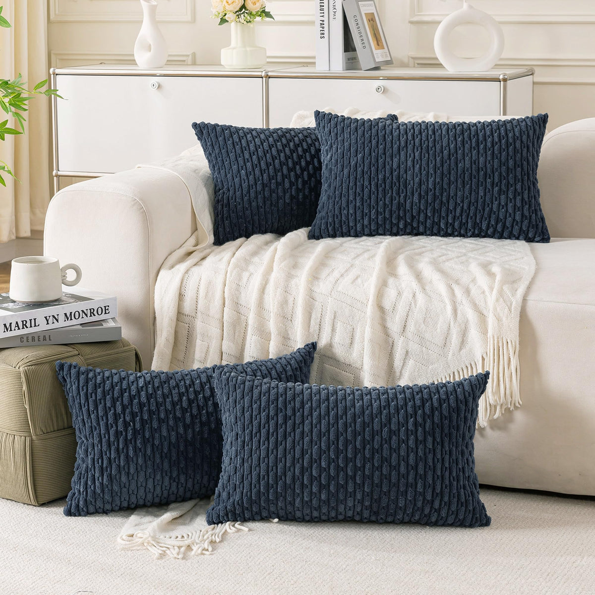 Cozoomy Set of 4 Corduroy Decorative Pillow Covers