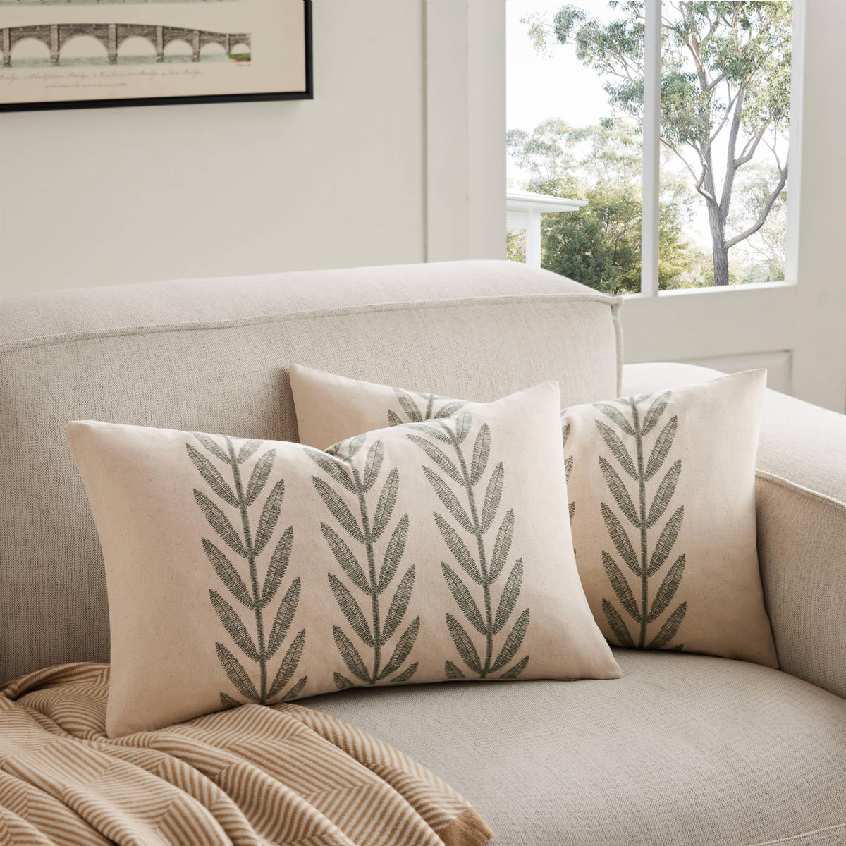 YZJZEDS 100% Cotton Farmhouse Leaf Print Pillow Covers