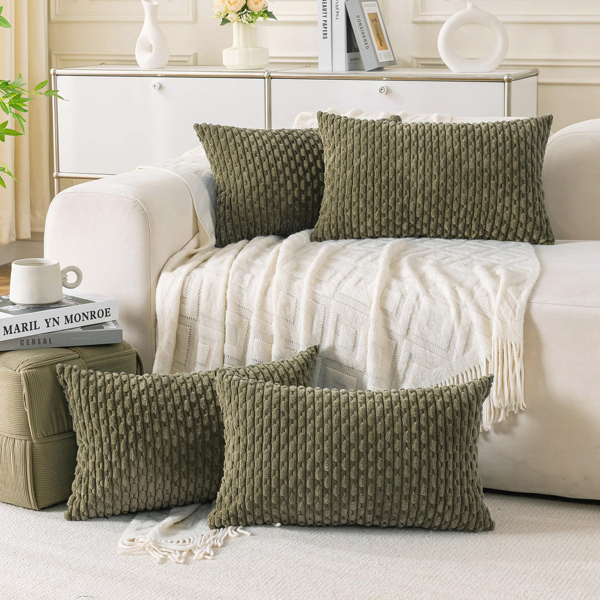 Cozoomy Set of 4 Corduroy Decorative Pillow Covers