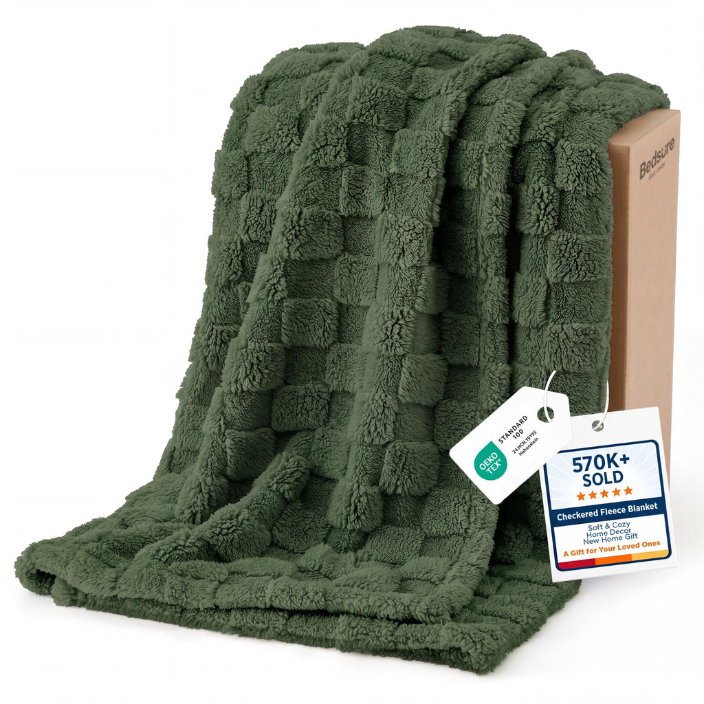 Bedsure GentleSoft Throw Blanket Checkered Fleece Blankets