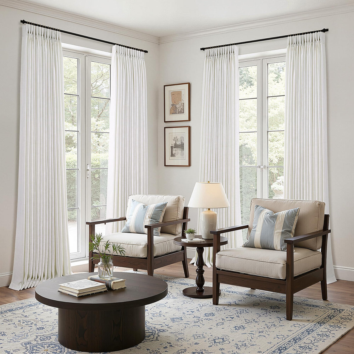 Triple Pinch-Pleated Light-Filtering Linen Curtains