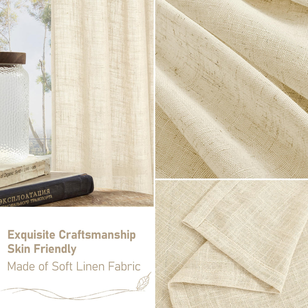 LAMIT Natural Faux Linen Curtains for Bedroom, Bronze Grommet Light Filtering Burlap Drapes, Set of 2 Panels