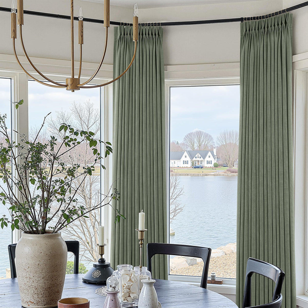 Triple Pinch-Pleated Light-Filtering Linen Curtains