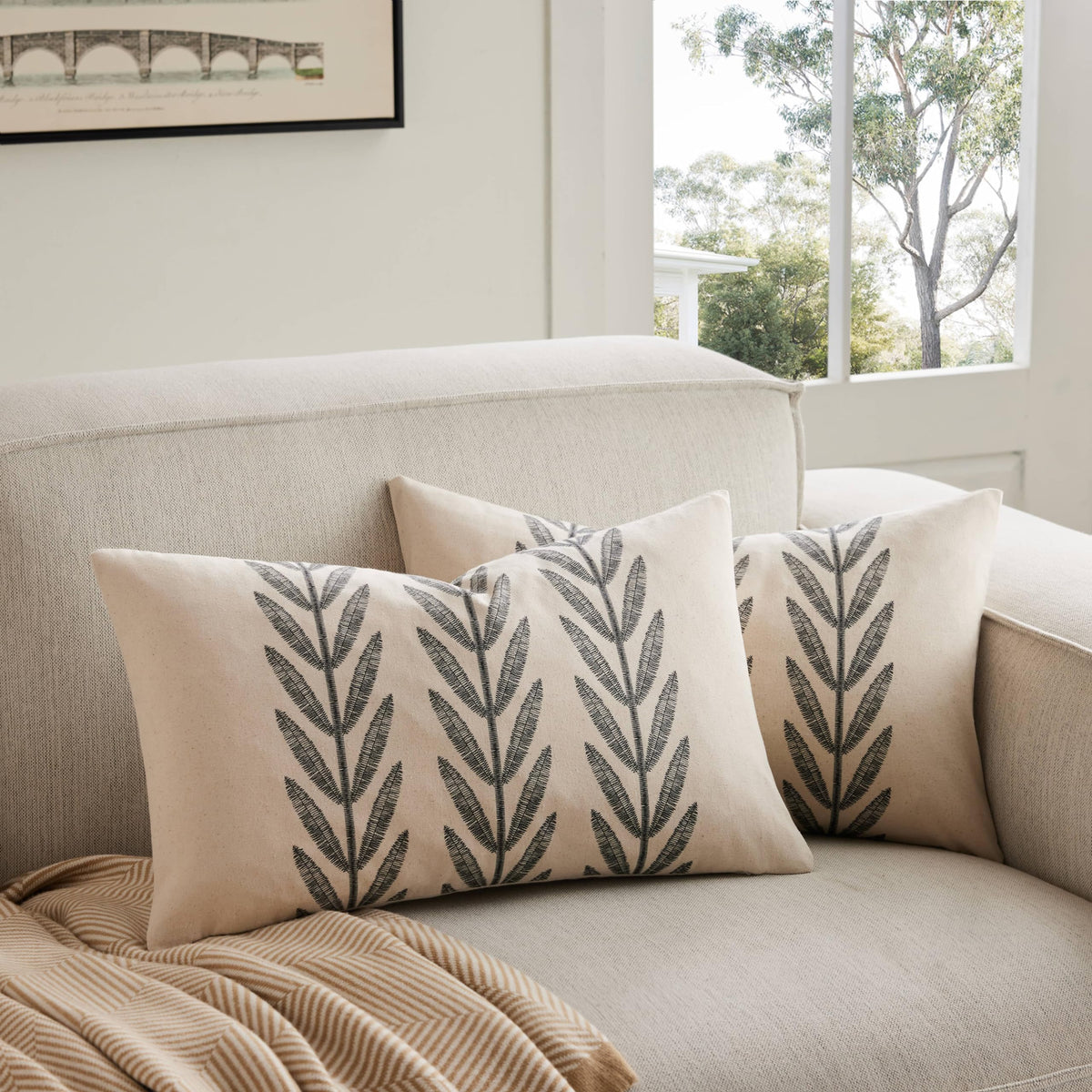 YZJZEDS 100% Cotton Farmhouse Leaf Print Pillow Covers