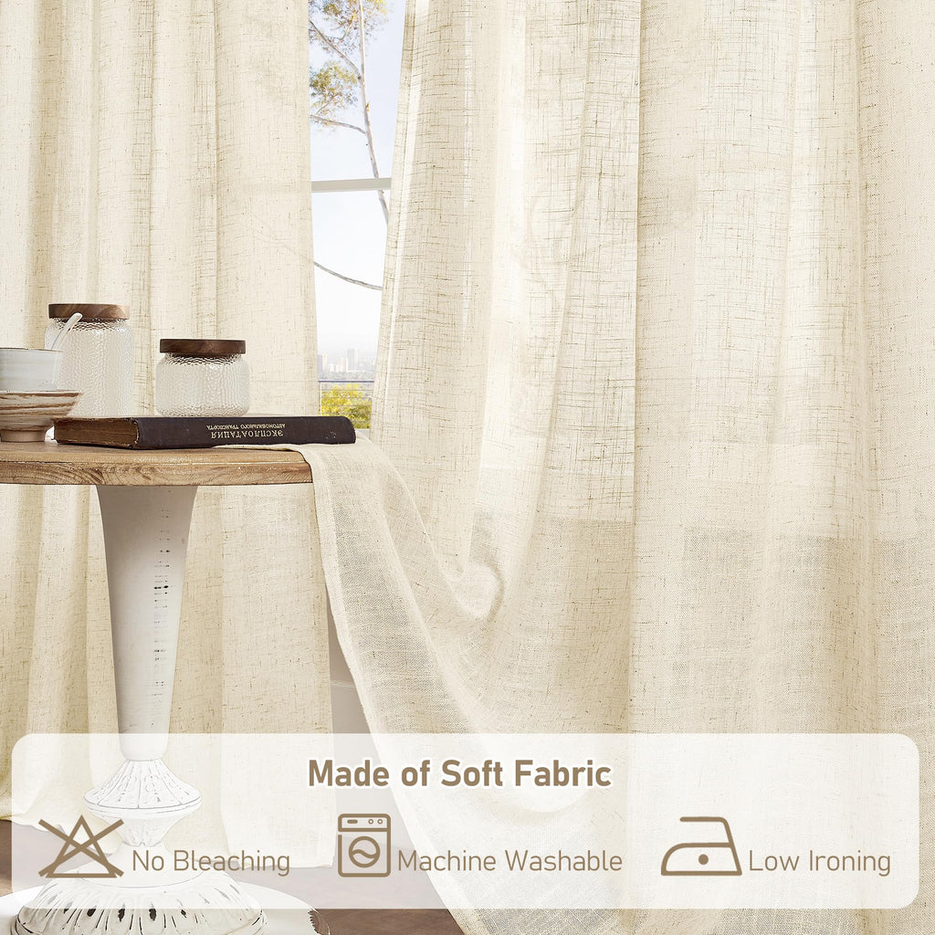 LAMIT Natural Faux Linen Curtains for Bedroom, Bronze Grommet Light Filtering Burlap Drapes, Set of 2 Panels