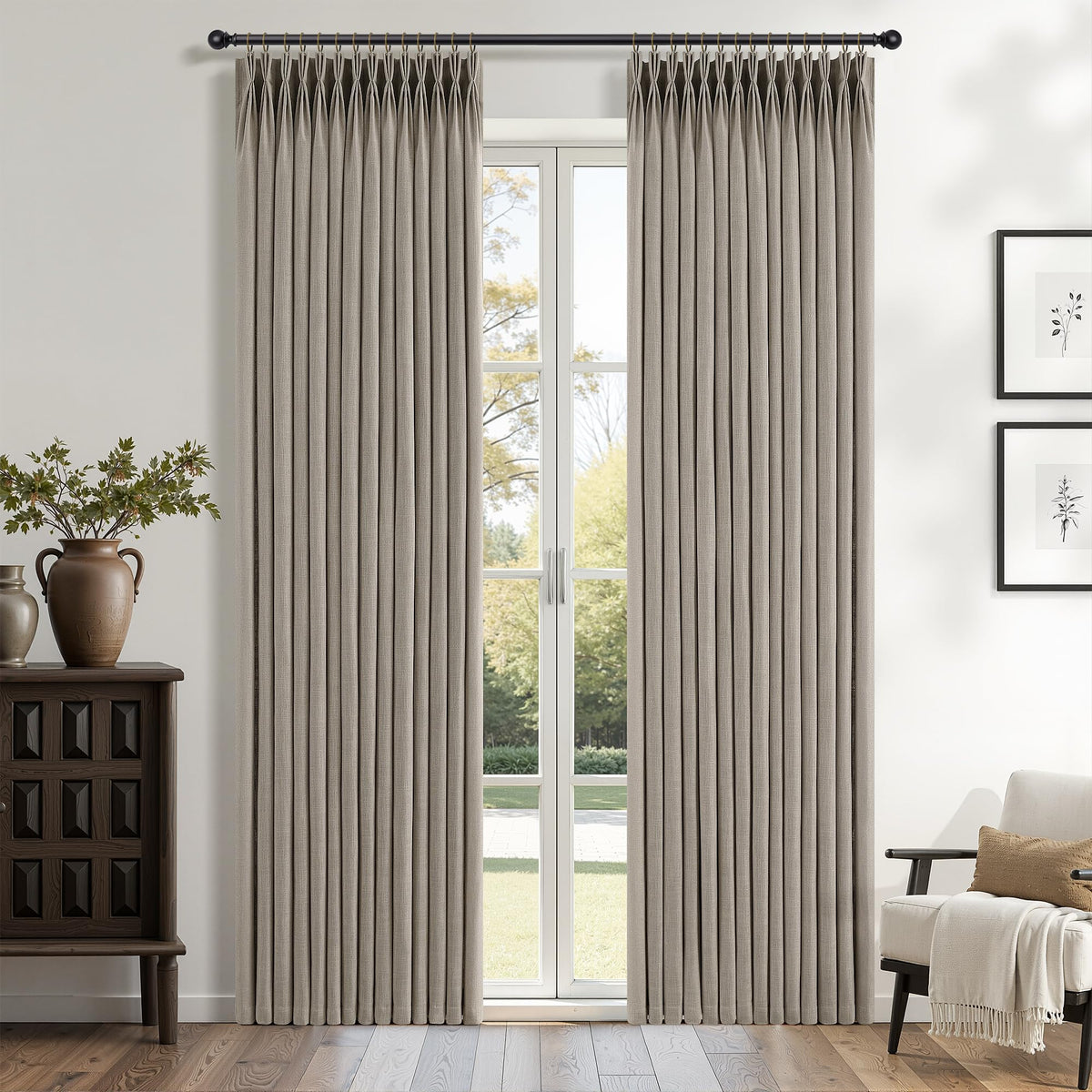 Triple Pinch-Pleated Light-Filtering Linen Curtains