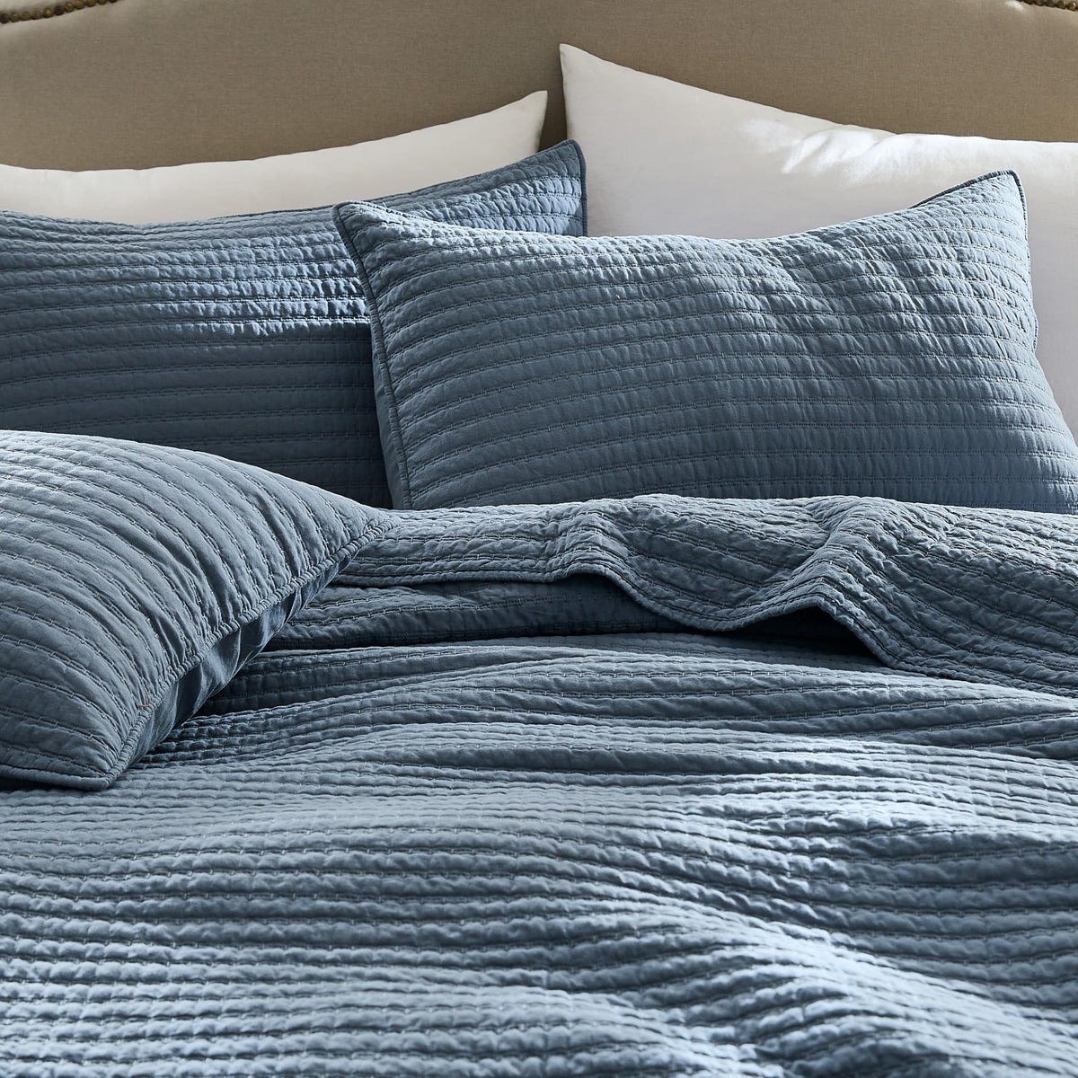 WDCOZY 100% Cotton Channel Pick-Stitch Quilt Set