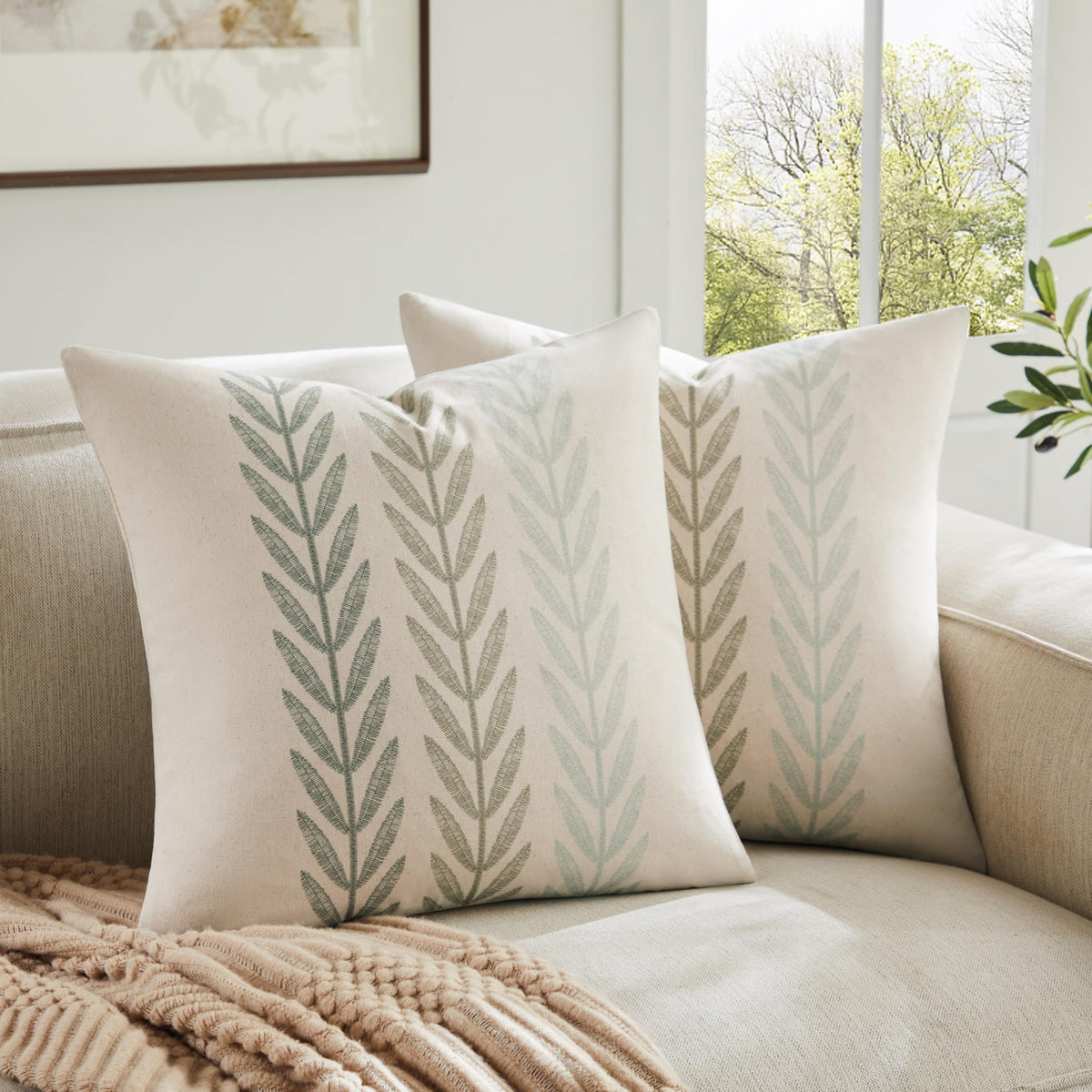 YZJZEDS 100% Cotton Farmhouse Leaf Print Pillow Covers