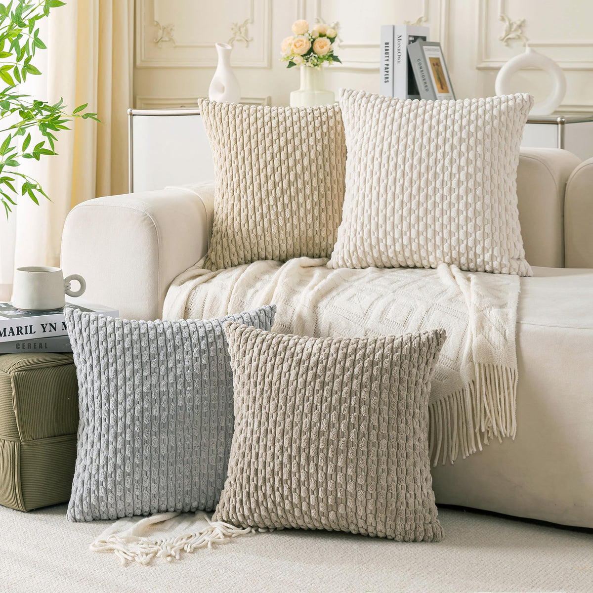 Cozoomy Set of 4 Corduroy Decorative Pillow Covers