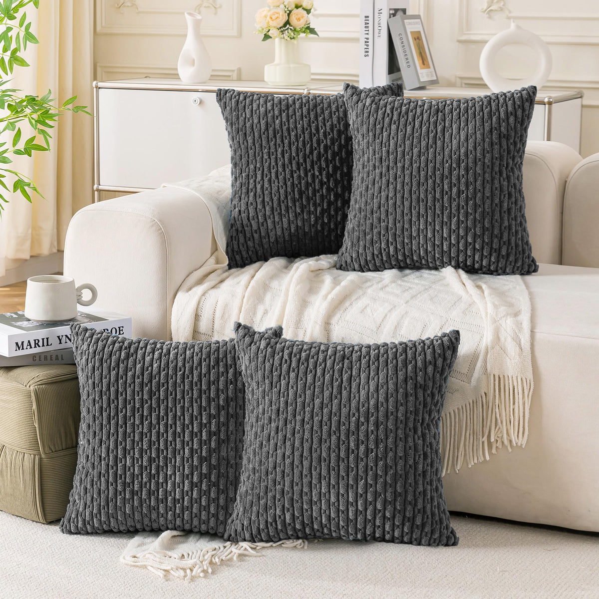 Cozoomy Set of 4 Corduroy Decorative Pillow Covers