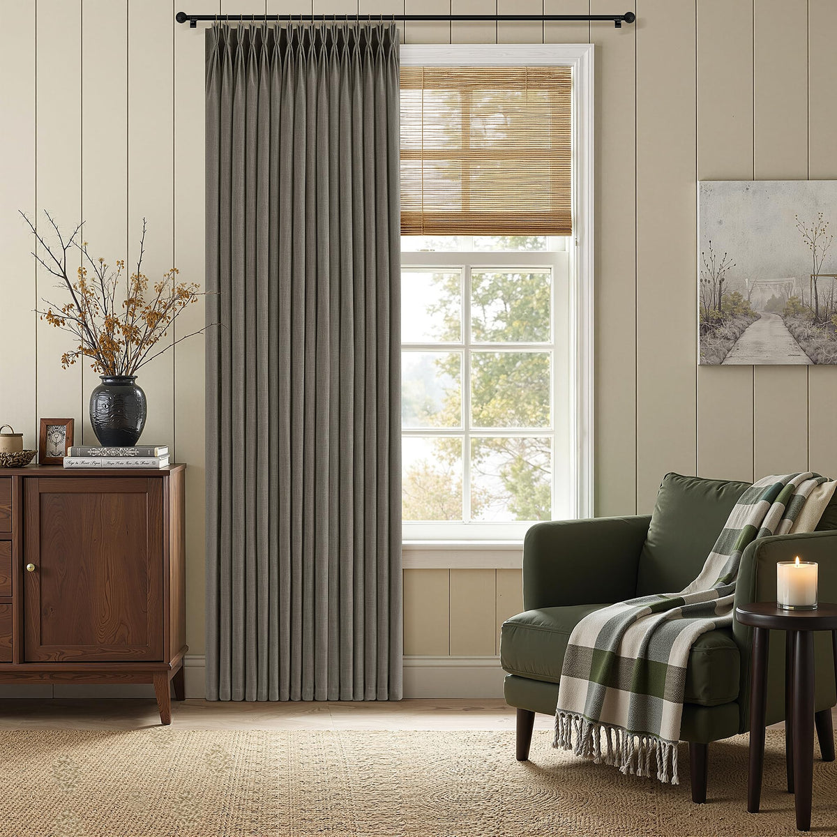 Triple Pinch-Pleated Light-Filtering Linen Curtains