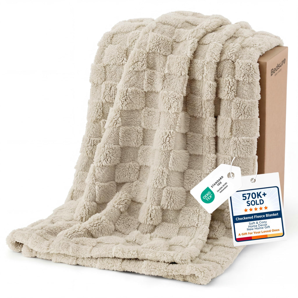 Bedsure GentleSoft Throw Blanket Checkered Fleece Blankets