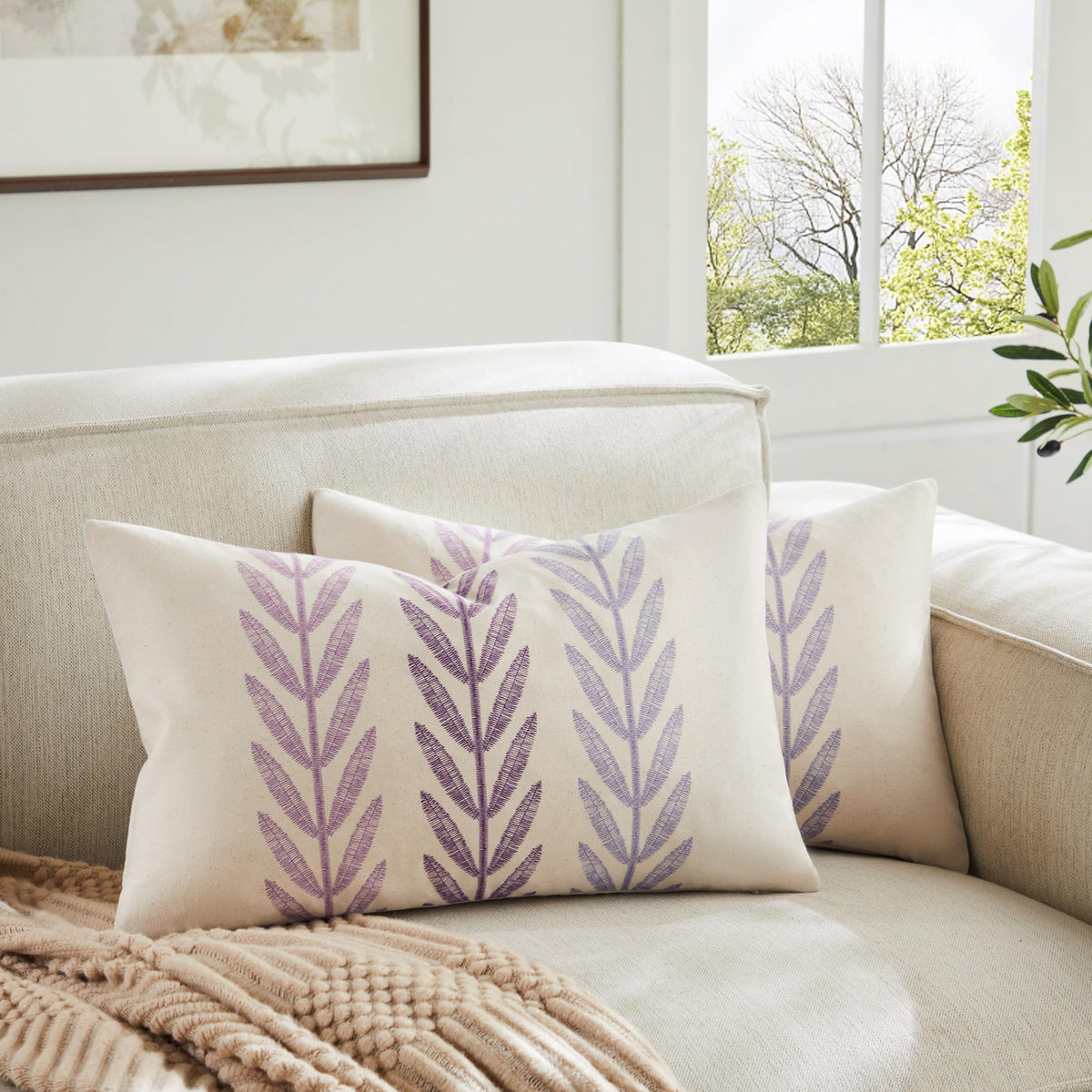 YZJZEDS 100% Cotton Farmhouse Leaf Print Pillow Covers