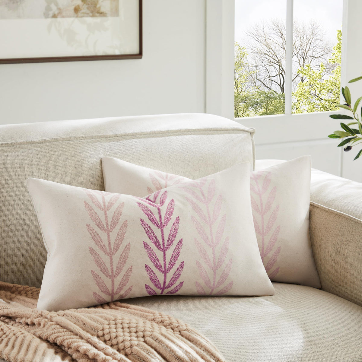 YZJZEDS 100% Cotton Farmhouse Leaf Print Pillow Covers