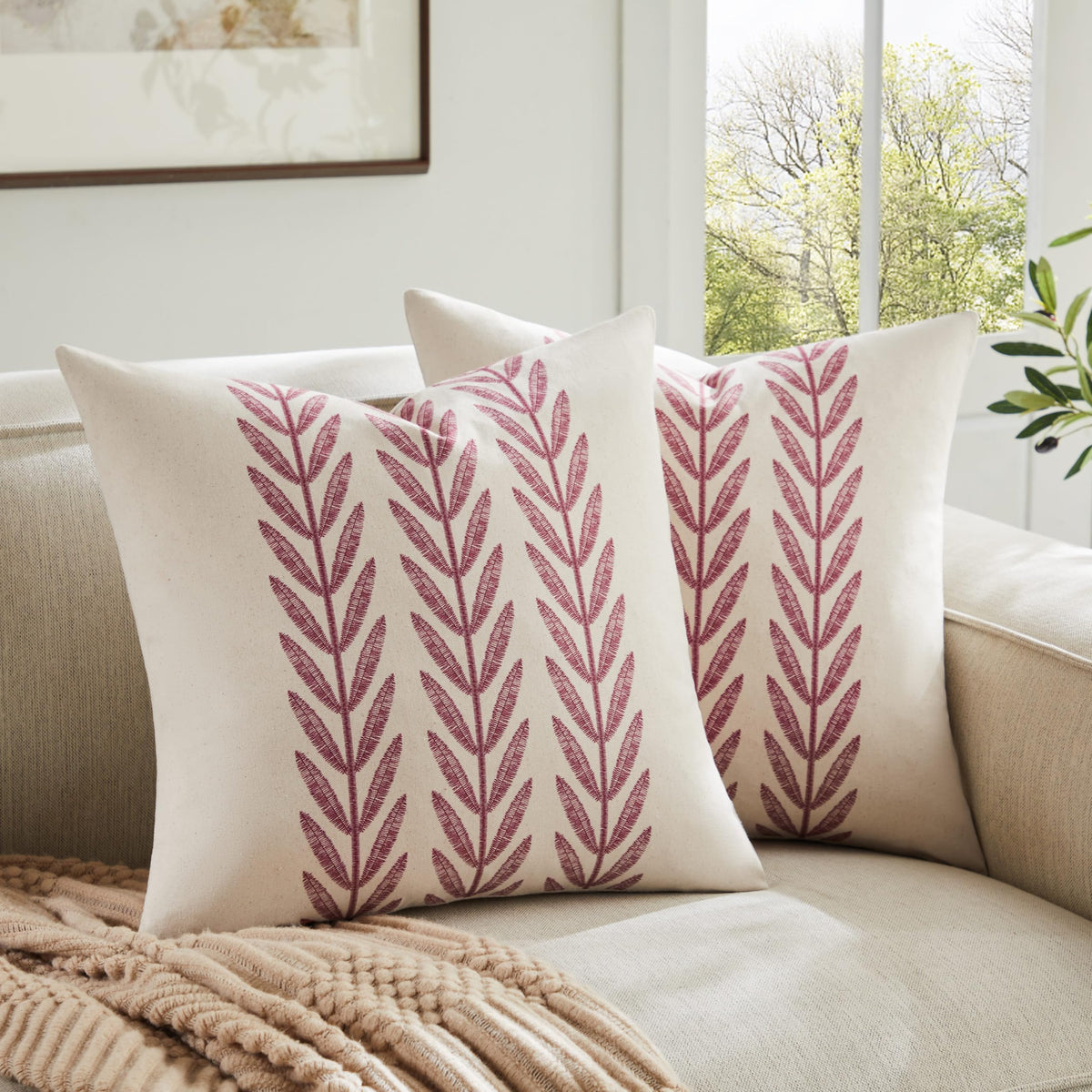 YZJZEDS 100% Cotton Farmhouse Leaf Print Pillow Covers