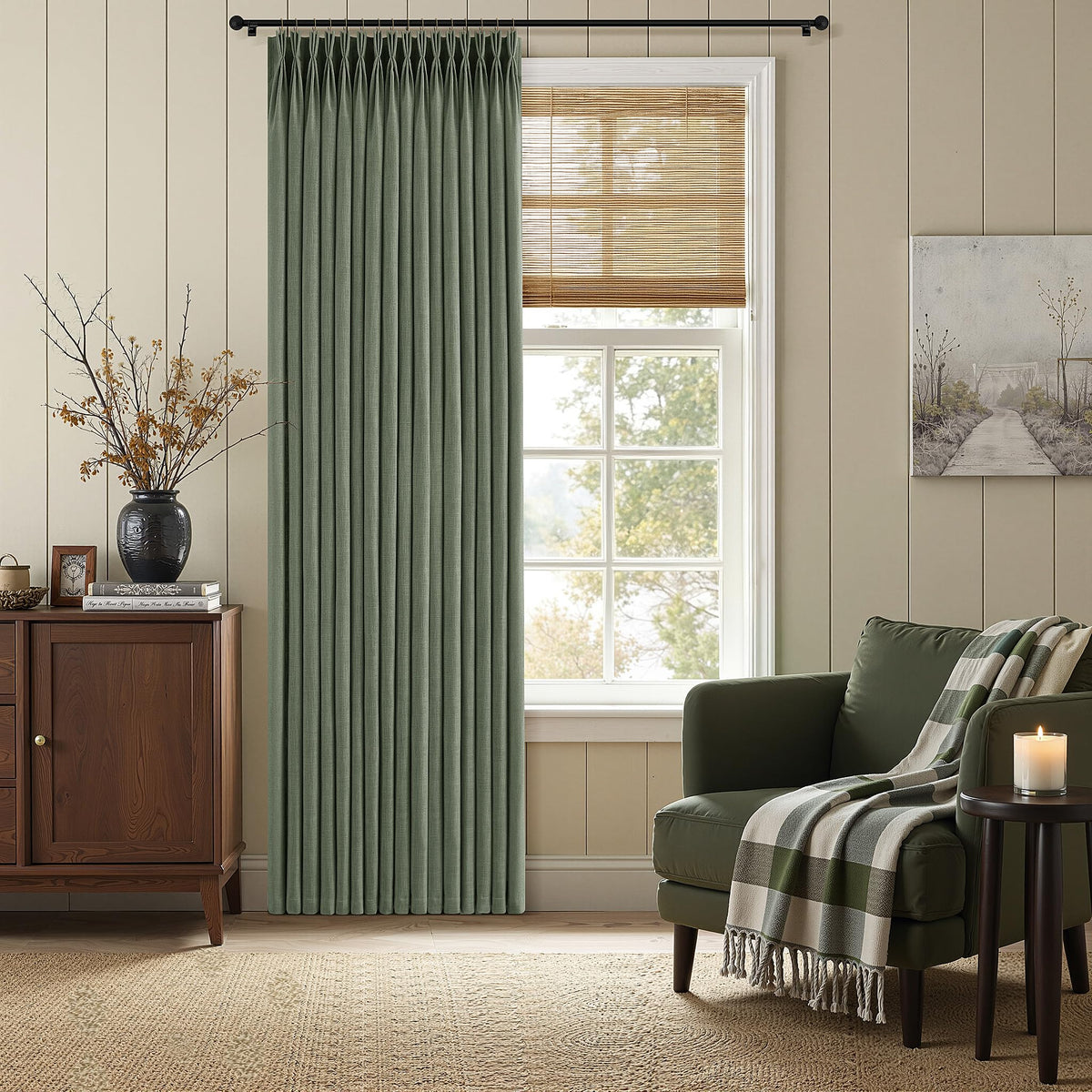 Triple Pinch-Pleated Light-Filtering Linen Curtains