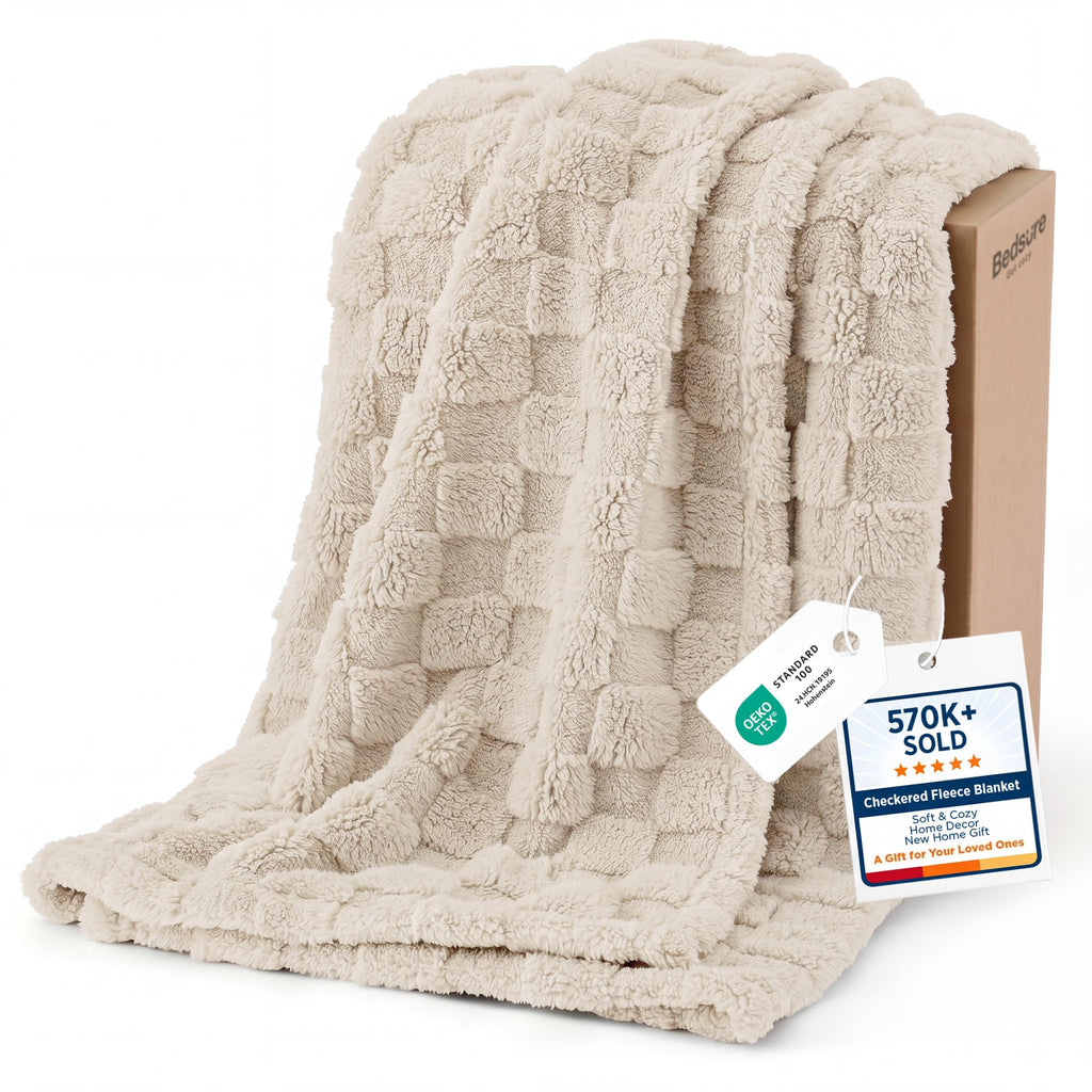 Bedsure GentleSoft Throw Blanket Checkered Fleece Blankets