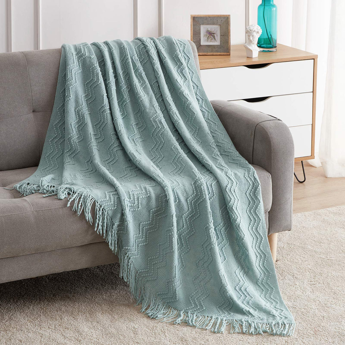 BOURINA Soft Textured Knitted Throw Blanket for Sofa