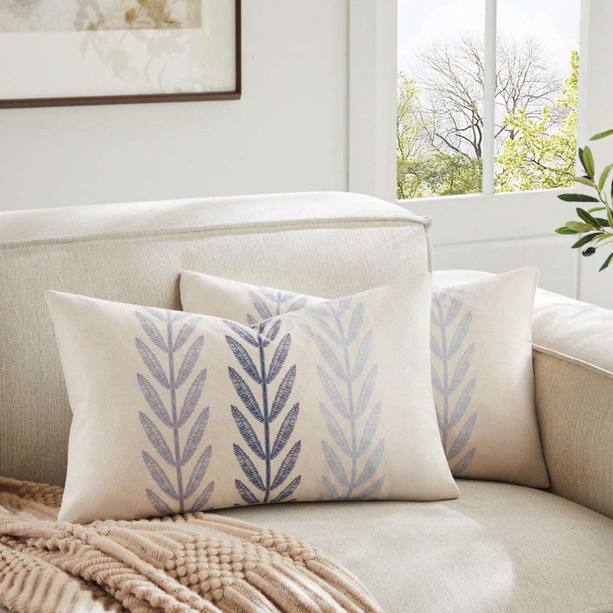 YZJZEDS 100% Cotton Farmhouse Leaf Print Pillow Covers