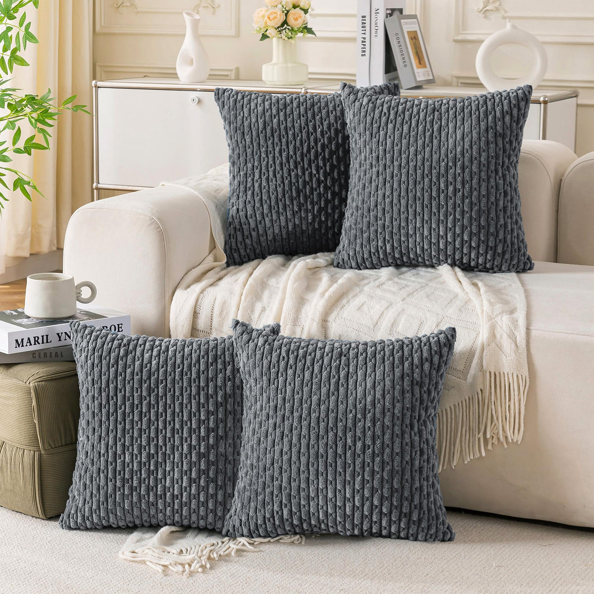 Cozoomy Set of 4 Corduroy Decorative Pillow Covers