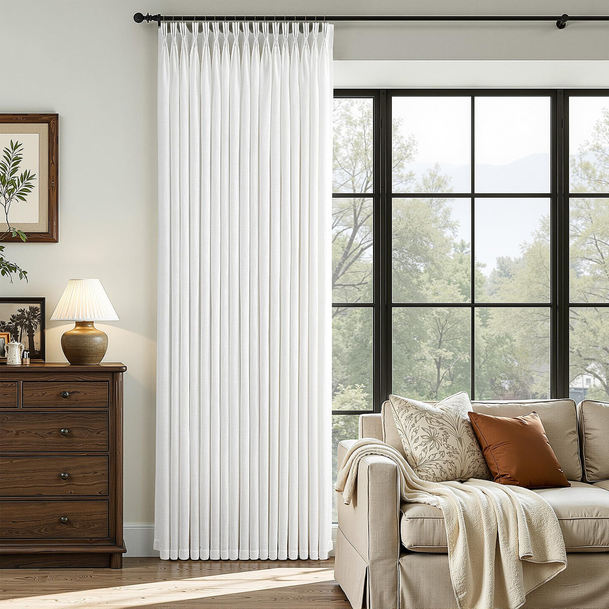 Triple Pinch-Pleated Light-Filtering Linen Curtains