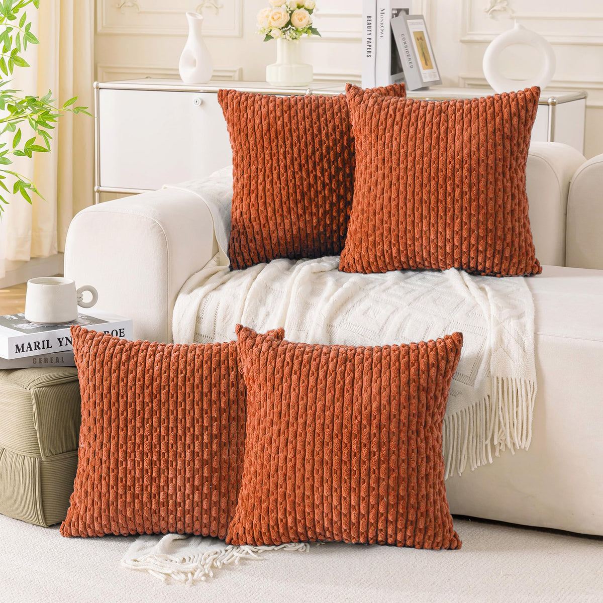 Cozoomy Set of 4 Corduroy Decorative Pillow Covers