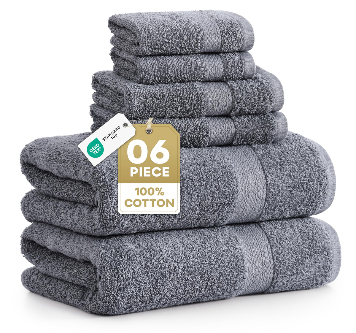 LANE LINEN 6-Piece Ring-Spun Cotton Bathroom Towel Set