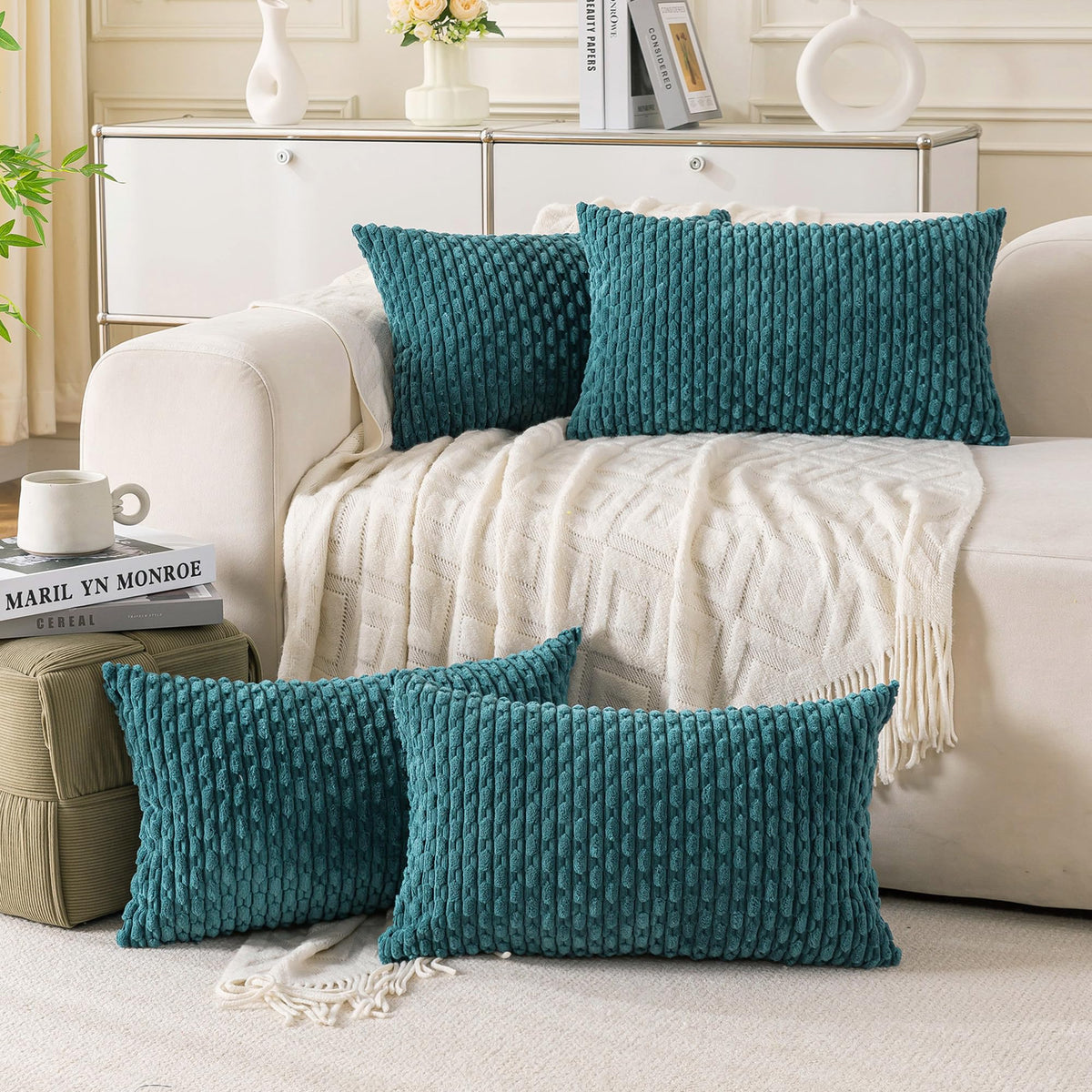 Cozoomy Set of 4 Corduroy Decorative Pillow Covers