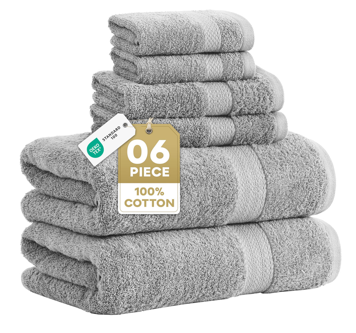 LANE LINEN 6-Piece Ring-Spun Cotton Bathroom Towel Set