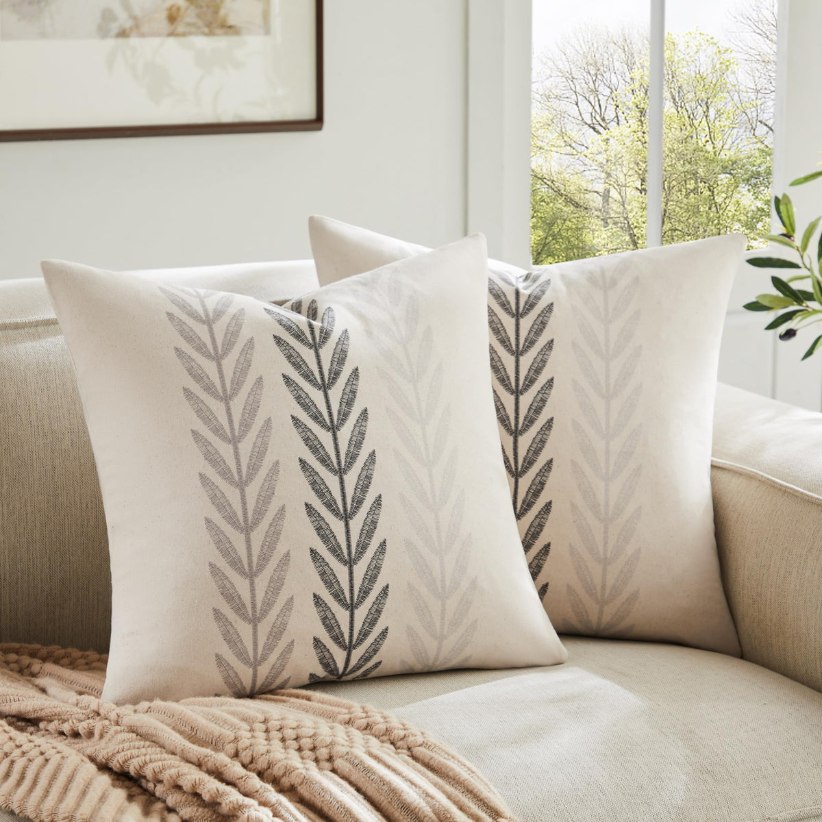 YZJZEDS 100% Cotton Farmhouse Leaf Print Pillow Covers