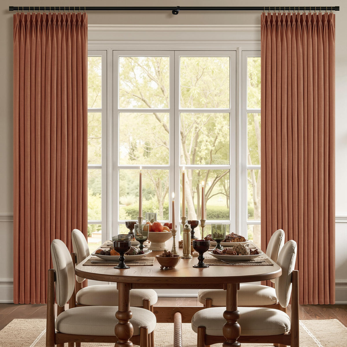 Triple Pinch-Pleated Light-Filtering Linen Curtains