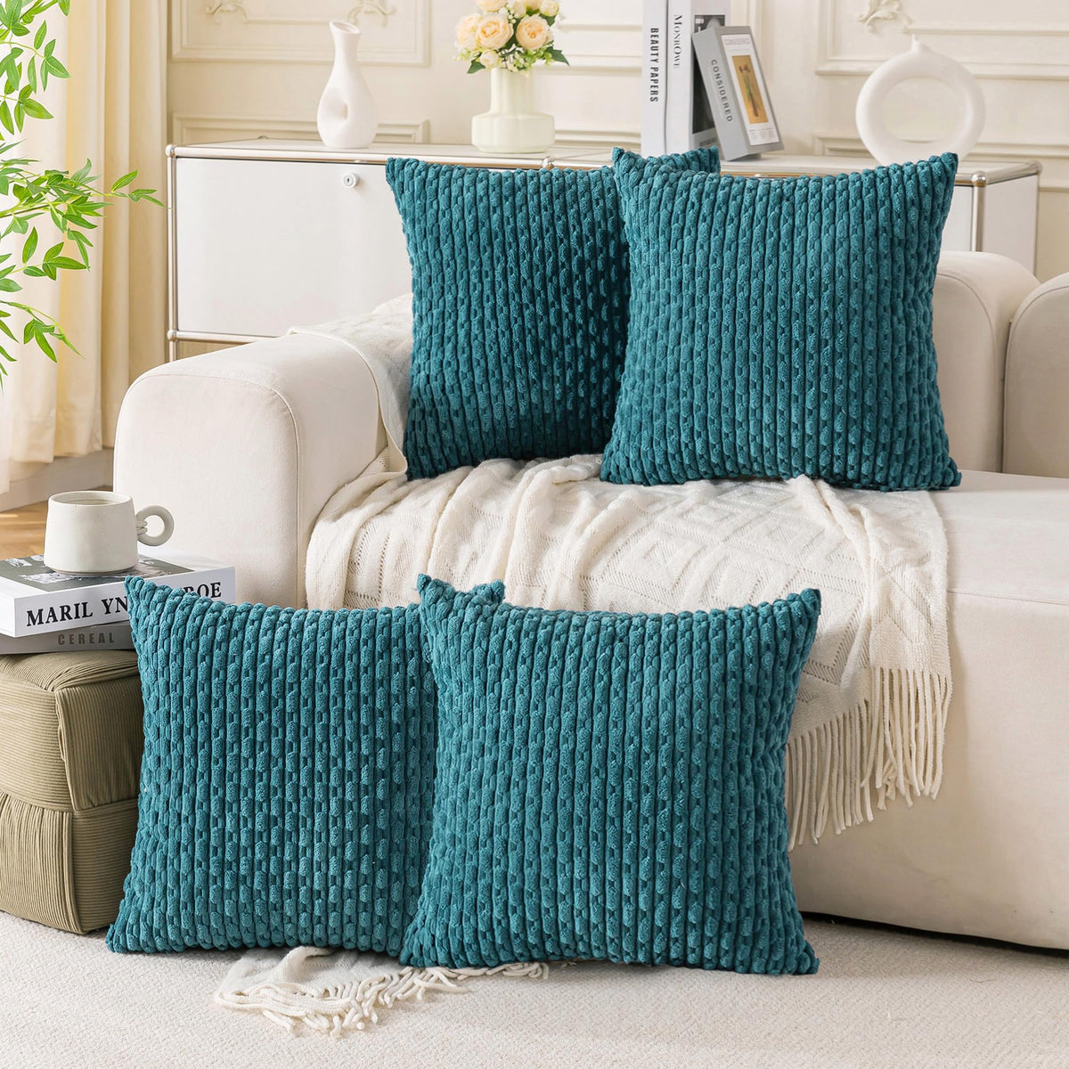 Cozoomy Set of 4 Corduroy Decorative Pillow Covers