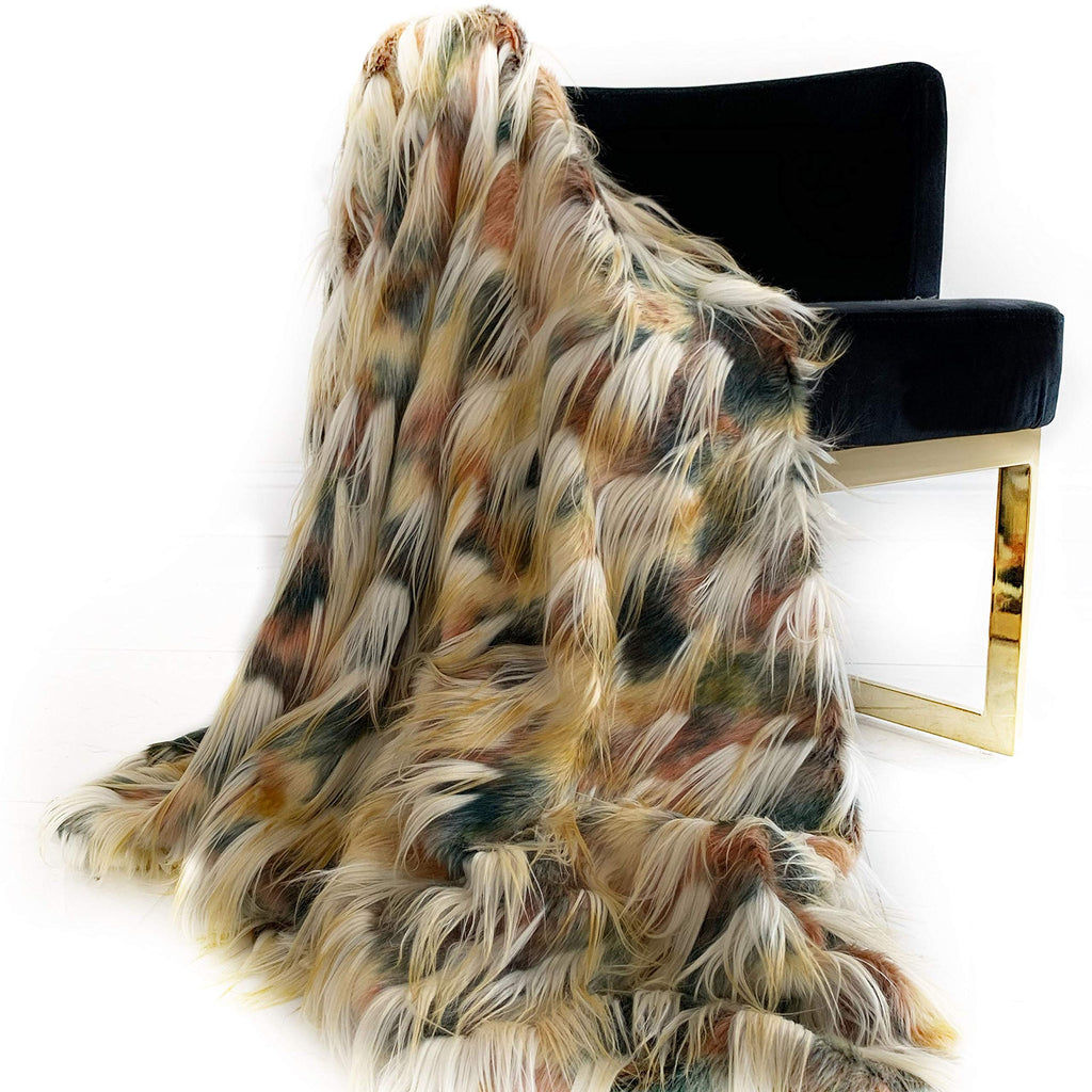 Plutus Brands Multi-Color Plutus Fancy Feather Faux Fur Luxury Throw 80 in x 110in, Blanket 80L x 110W Full