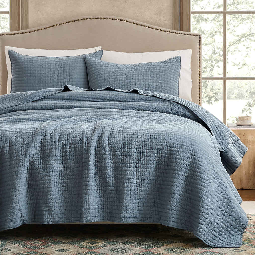 WDCOZY 100% Cotton Channel Pick-Stitch Quilt Set