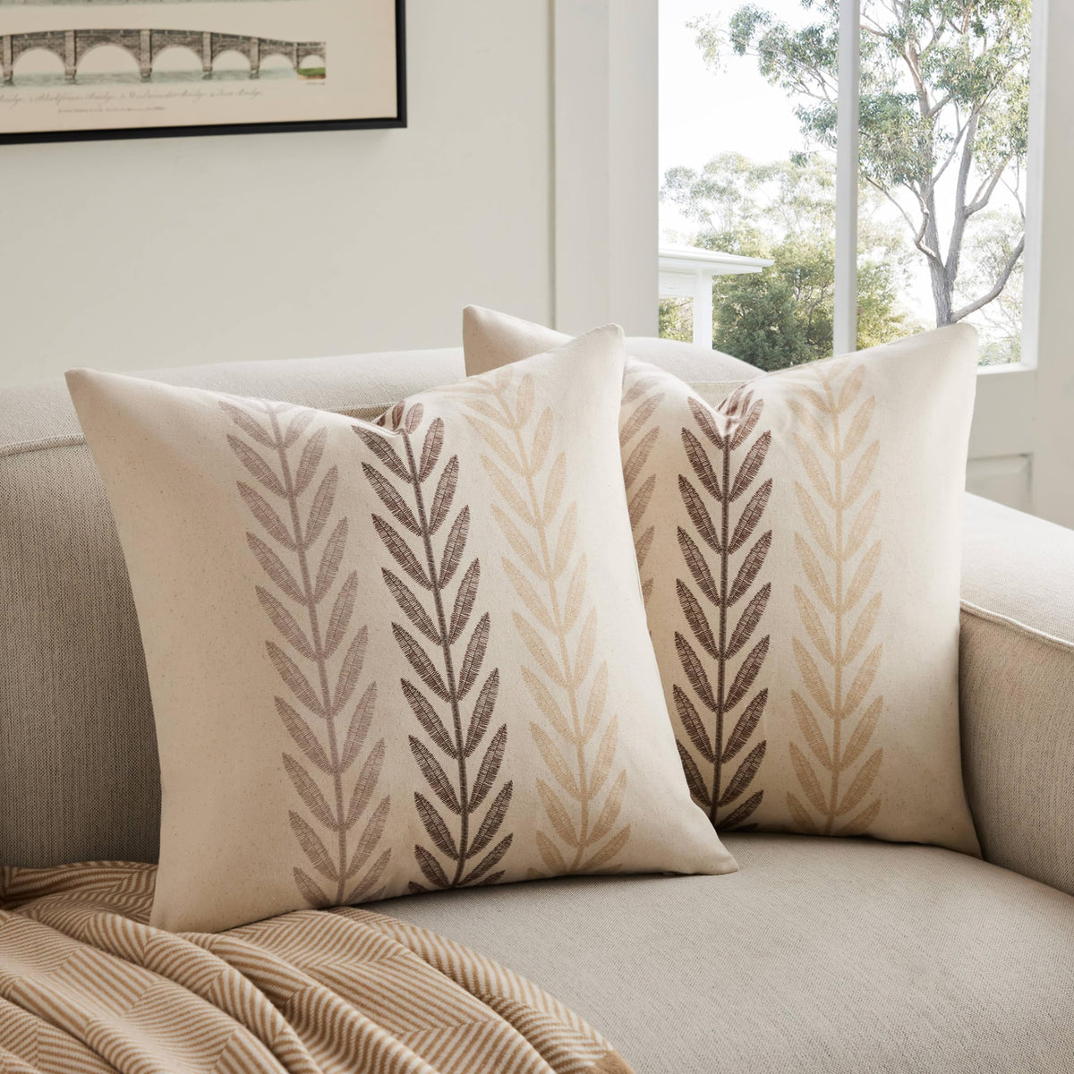 YZJZEDS 100% Cotton Farmhouse Leaf Print Pillow Covers
