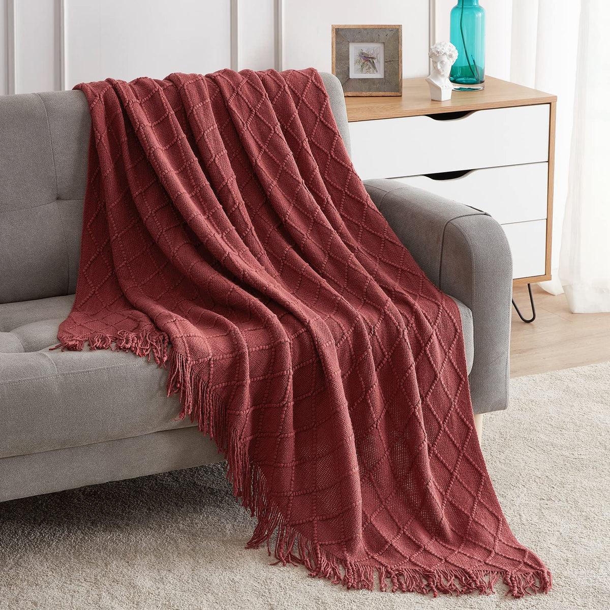 BOURINA Soft Textured Knitted Throw Blanket for Sofa