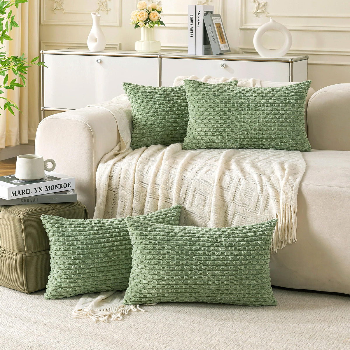 Cozoomy Set of 4 Corduroy Decorative Pillow Covers