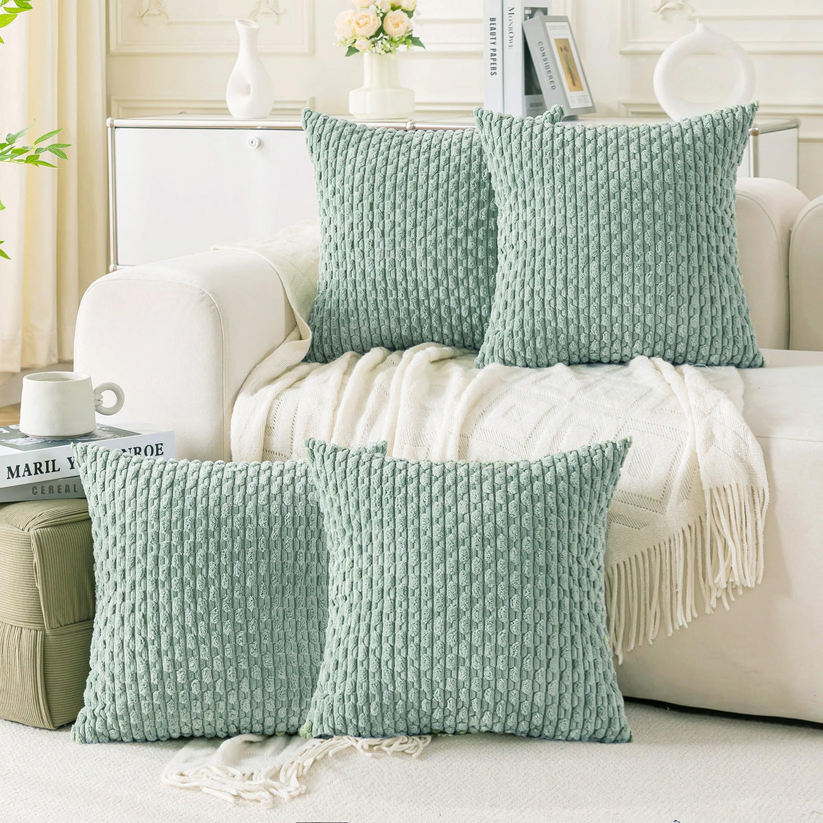 Cozoomy Set of 4 Corduroy Decorative Pillow Covers