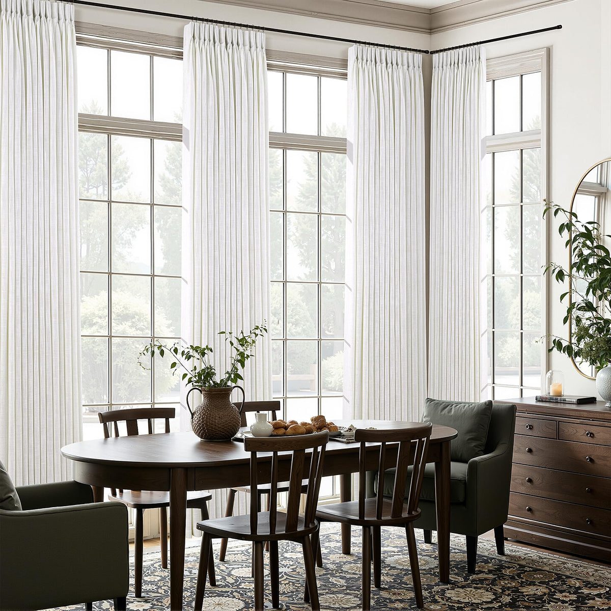 Triple Pinch-Pleated Light-Filtering Linen Curtains