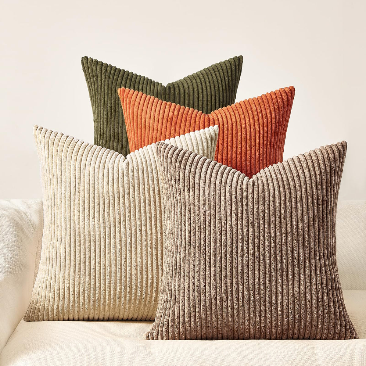 Topfinel Cushion Cover Yellow Green Set of 4 Corduroy Pillow Covers Cushion Cover Decorative Cushion Cover Sofa Cushion Deco for Sofa Bedroom Living Room Balcony Children Fluffy Gradient