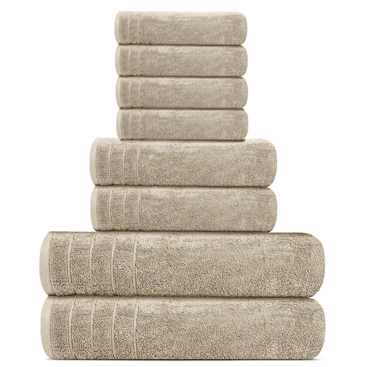 Tens Towels Pack of 8 Towels Set, 2 Extra Large Bath, 2 Hand, 4 Washcloths, 100% Cotton, Lighter Weight, Quicker to Dry, Super Absorbent, Perfect for Bathroom