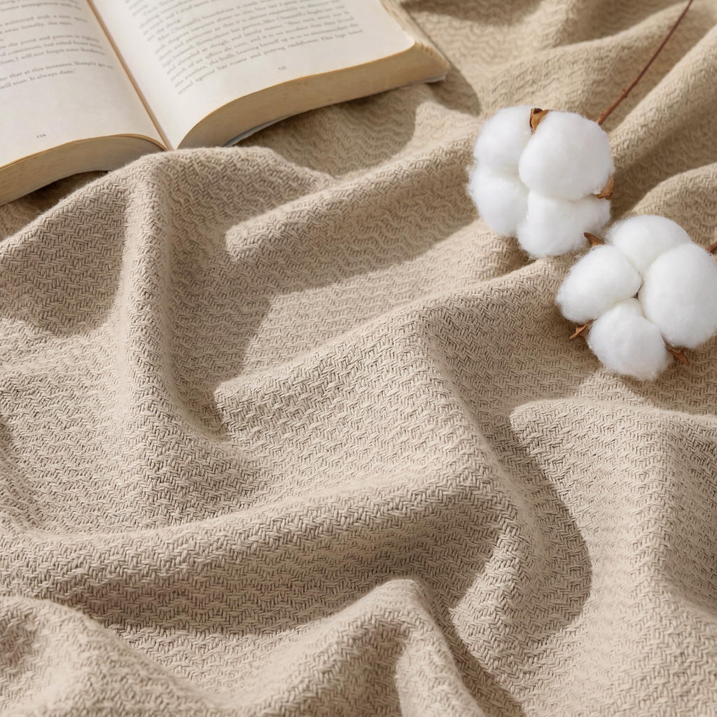 Bedsure 100% Cotton Blanket, Herringbone Weave